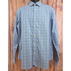 Untuckit Large Blue & Green Plaid Wrinkle-Free Button-Up Shirt 100% Cotton